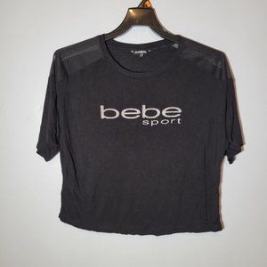 Bebe Sport Womens Top Black Size L Short Length Mesh at Shoulders See Last Pic